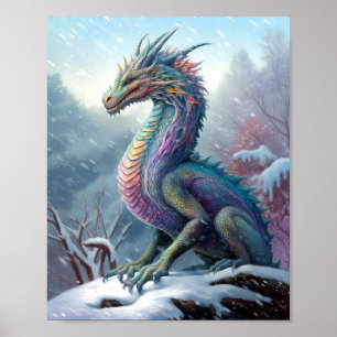 Poster Arte Rainbow Dragon Na Fantasia Da Neve