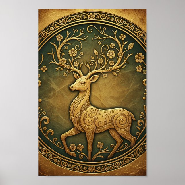 Poster Arte Refinada de Cervo Florestal Minimalista Elega (Frente)