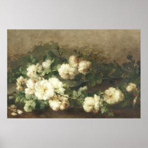 Poster Arte Refinado Pintura a Óleo de Rosas Brancas Vint