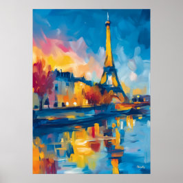 Poster Arte Reflexo Colorido Fauvista do Rio de Paris