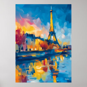Poster Arte Reflexo Colorido Fauvista do Rio de Paris