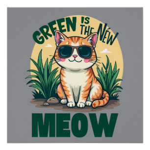 Póster Arte Retro da Natureza do Gato Legal "Verde é o No