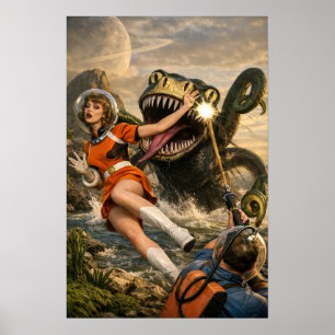 Poster Arte Retro de Monstro Espacial de Ficção Científic