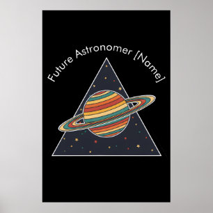 Poster Arte Retro de Saturno para Futuro Astrônomo - Nome