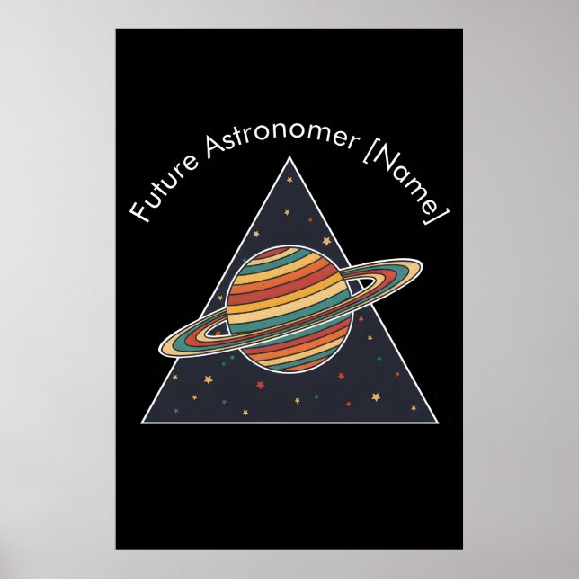 Poster Arte Retro de Saturno para Futuro Astrônomo - Nome (Frente)
