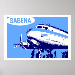 Póster Arte retro do vetor das linhas aéreas de Sabena
