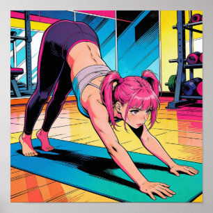 Poster Arte Retro Pop Yoga Cachorro Virado para Baixo