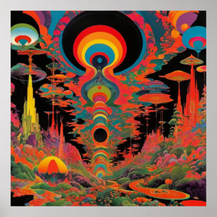 Poster Arte Retro Psicodélico dos Anos 60 Vintage Trippy