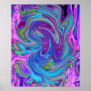 Poster Arte retrógrada Abstrato de Groovas Azul, Rosa e