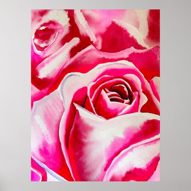 Poster Arte romântica a aquarela rosa rosas (Frente)