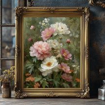Arte Romântica de Peônias e Flores Silvestres Vint