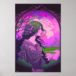 Poster Arte rosa nouveau mulher retrato vintage muralha a