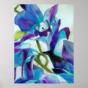 Póster Arte roxa da aguarela da flor da orquídea de