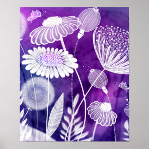 Poster Arte Roxa e Flor Selvagem Violeta