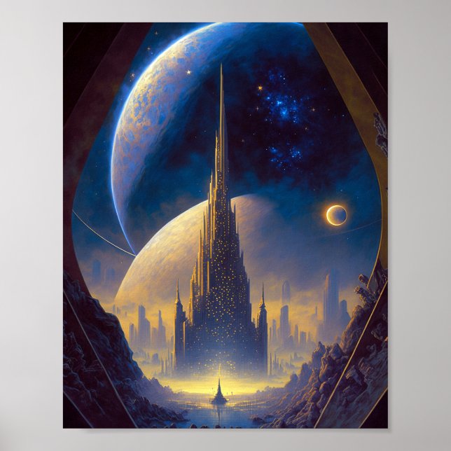 Poster Arte Sci-Fi Cidade Espacial Futura (Frente)