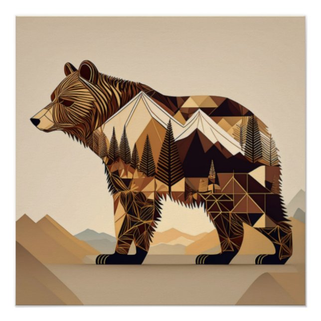 Póster Arte Selvagem de Ursos Geométricos (Frente)