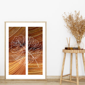 Poster Arte Simples de Linha Folha Contorno Rich Wood Bac