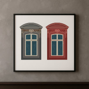 Poster Arte sobre a arquitetura do Ornamentado de janela