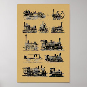 Poster Arte "Steampunk" da Locomotiva de Motor a Vapor An