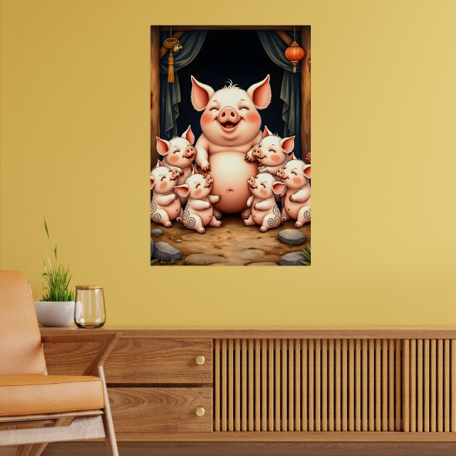 Poster Arte Suína – Mãe e Leitões (Sala de Estar 2)