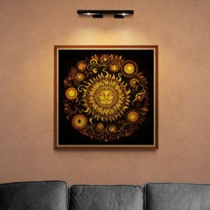 Poster Arte Sun AI Sorridente do Ornamentado Retroativo