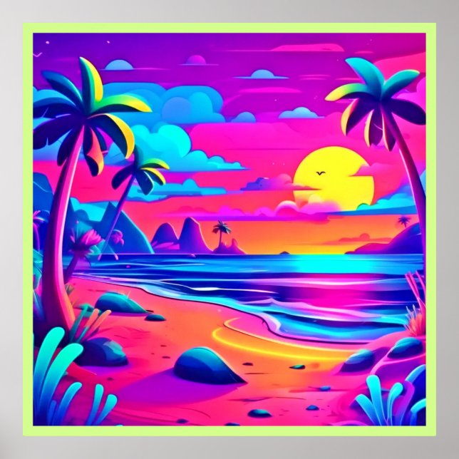 Poster Arte Sunset de Neon Beach tropical (Frente)