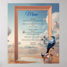 Poster Arte Surrealista com Flores e Aves