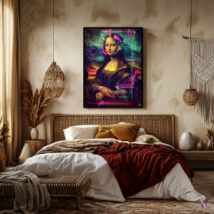 Poster Arte Synthwave Cyberpunk da Mona Lisa