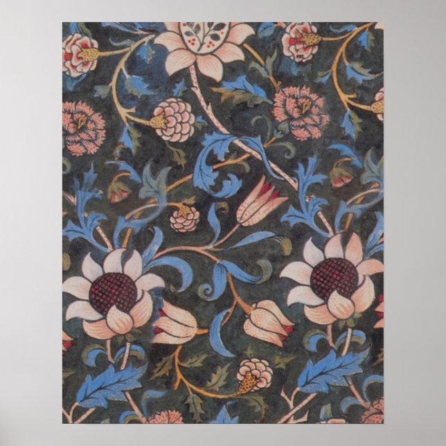 Póster Arte Têxtil Floral Evenlode de William Morris (Frente)