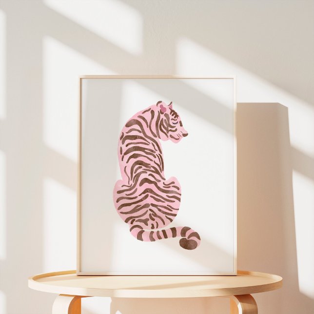 Poster Arte Tigre de Aquarela Rosa (Criador carregado)