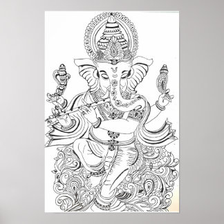 Poster Arte Tradicional de Ganesha em Linhas