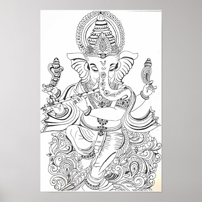 Poster Arte Tradicional de Ganesha em Linhas (Frente)