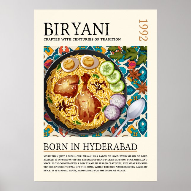 Poster Arte Tradicional Vintage de Biryani Hyderabadi (Frente)