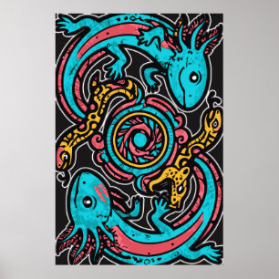 Poster Arte Tribal da Batalha do Deus Asteca Xolotl com J