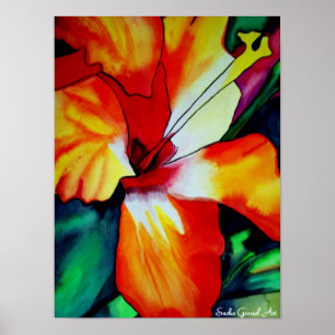 Póster Arte tropical da aguarela da flor do hibiscus