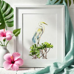 Poster Arte Tropical de Praia do Excelente White Heron<br><div class="desc">Traga o charme pacífico da costa para sua casa com esta pintura de aquarela do Herão Branco Excelente, parte da minha coleção de aquarelas da Flórida. Esta peça pintada à mão captura a graça da ave em meio a manguezais esmagadores, fazer-a uma mistura perfeita de estilos tropicais e costeiros. Ideal...</div>