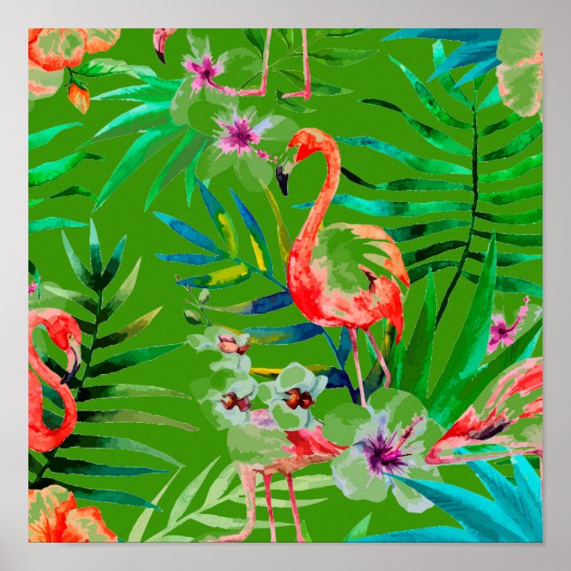 Poster Arte tropical flamingo (Frente)