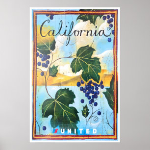 Poster Arte Unida de Vinho da Califórnia Cartaz de Viagem