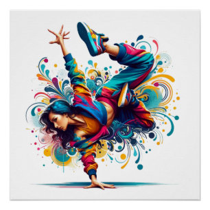 Póster Arte Urbana de Parede de Menina de Breakdance Colo