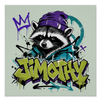 Póster Arte Urbana de Rua Graffiti Raccoon Estilo Punk