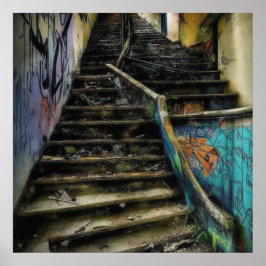 Poster Arte Urbana em Escadas de Edifício Abandonado