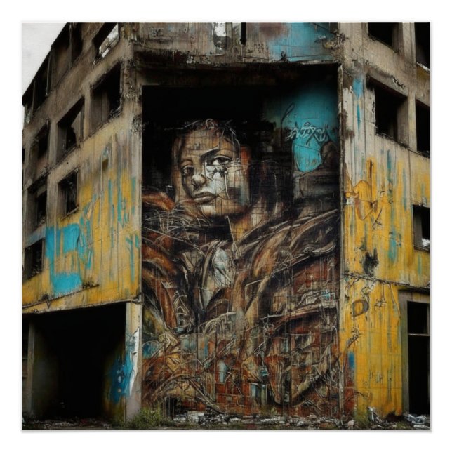 Póster Arte Urbana sobre Edifício Abandonado (Frente)