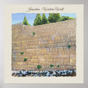 Poster Arte velha de Israel da cidade de Jerusalem da