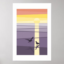 Poster Arte vetorial de aves marinhas laranja roxo na cos