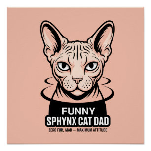 Póster Arte Vetorial de Pai de Gato Sphynx Engraçado