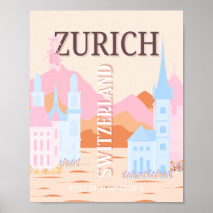 Poster Arte Viagem Zurique, Suiça, Arte RetroViagem