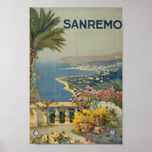 Poster Arte viagens vintage Sanremo Itália