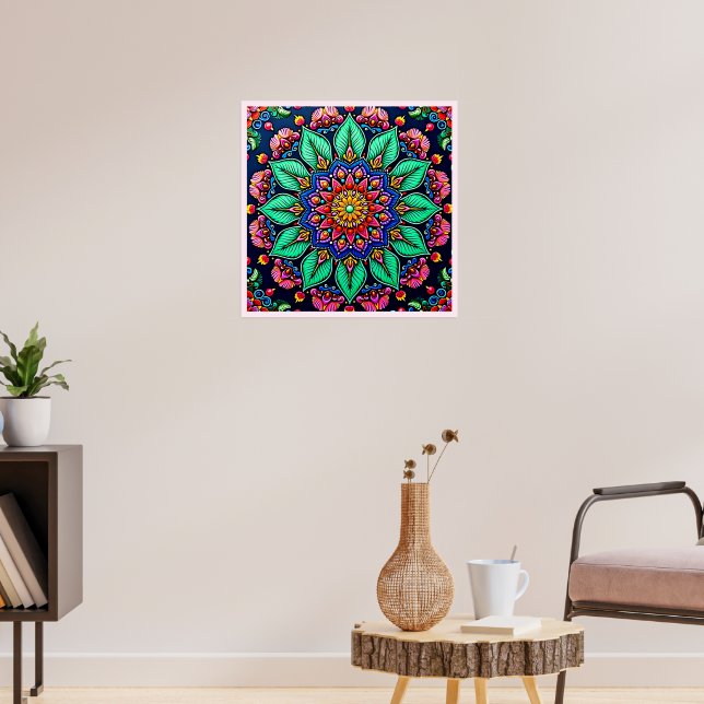 Poster Arte Vibrante de Mandala Floral (Sala de Estar 3)