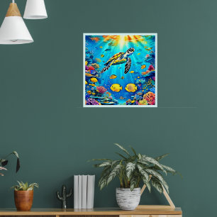 Poster Arte Vibrante de Tartaruga Marinha em Recife