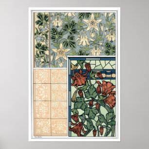 Póster Arte Vintage Art Nouveau, Flores Columbine Aquileg